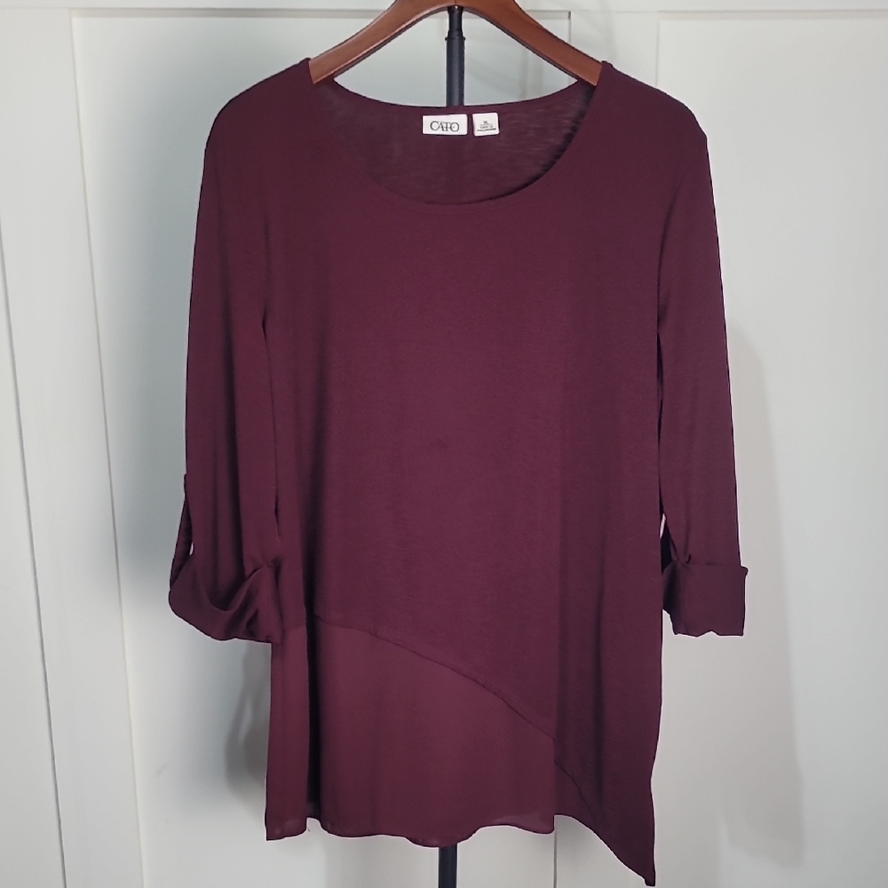 Cato Women's Size XL Burgandy Asymmetrical Tunic Top